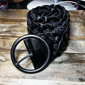 Vintage Black Woven Belt with Round Buckle